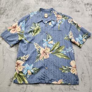 Vintage Jamaica Jaxx Shirt Mens L Blue Floral Silk Relaxed Hawaiian Camp Beach